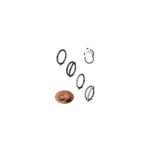 Dochais 4PCS 18G Nose Rings Hoops, Surgical Steel Earrings Tragus Septum Piercing CZ Clicker Ring, Hinged Segment Conch Lip Cartilage Double Hoops 8mm 10mm for Women Men - color: Black, size: 16G(1.2mm),8mm