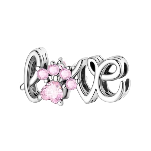 925 Sterling Silver Charms for Bracelets and Necklaces Lipstick and Perfume High Heels Dangle Pendants Heart Butterfly Bead Charms Halloween Christmas Gift for Womens - style: Cat Paw Print Letter LOVE Charm