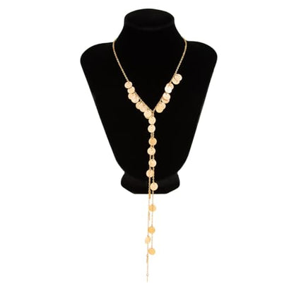 Green Beaded Lariat Necklace with Baroque Pearl Drops – Adjustable Wrap Y Style Jewelry, Beach and Bohemian Outfit Accessory for Women - color: Coin Gold