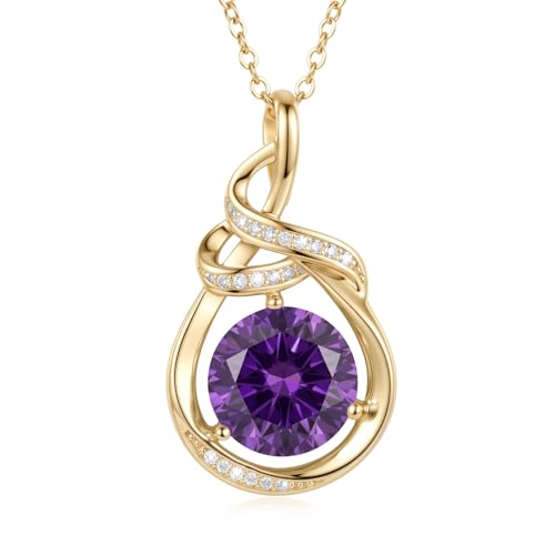 Teardrop Birthstone Necklace for Women 14K Gold/White Gold Elegant Ribbon Pendent Anniversary Love Birthday Gifts for Mom Women, 18"+2" Inches - color: Gold-02-Feb Birthstone