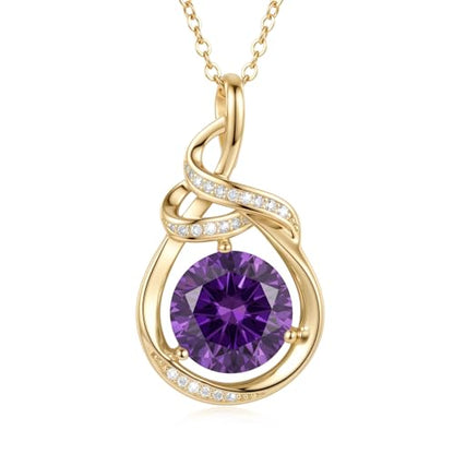 Teardrop Birthstone Necklace for Women 14K Gold/White Gold Elegant Ribbon Pendent Anniversary Love Birthday Gifts for Mom Women, 18"+2" Inches - color: Gold-02-Feb Birthstone