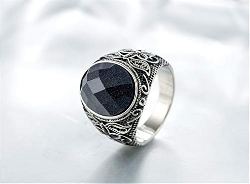 Retro Unisex Stainless Steel Oval Gemstone Hollow Flower Carved Signet Ring - color: Silver-Blue