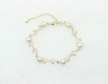 Faship Genuine Freshwater Pearls Floral Necklace Earrings Set | Premium CZ Crystal, Gorgeous, Sparkling - color: Clear/Gold-plated / Matching Bracelet
