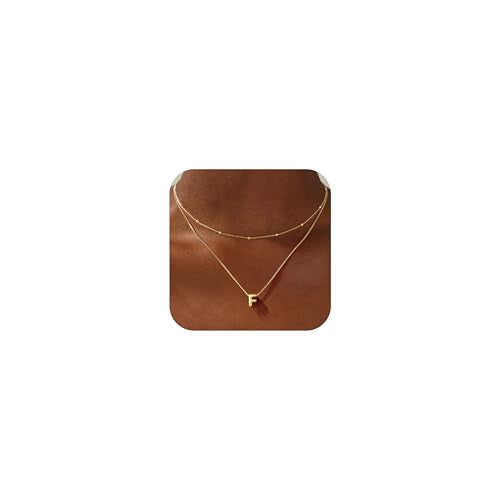 Initial Necklaces for Women - Gold/Silver Bubble Pendent Dainty Gold Necklace for Women Layered Letter Necklace Beaded Box Chain Choker Necklace Gold Jewelry for Women Gifts for Girls - color: Gold, style: F