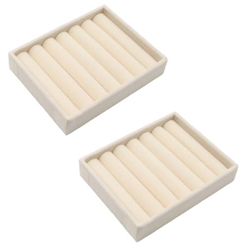 2pcs Velvet Ring Holder,Jewelry Organizer Tray Small Ring Display,Stackable Insert Holders for Jewelry Box/Home Show Storage(Beige A) - color: Beige, size: A