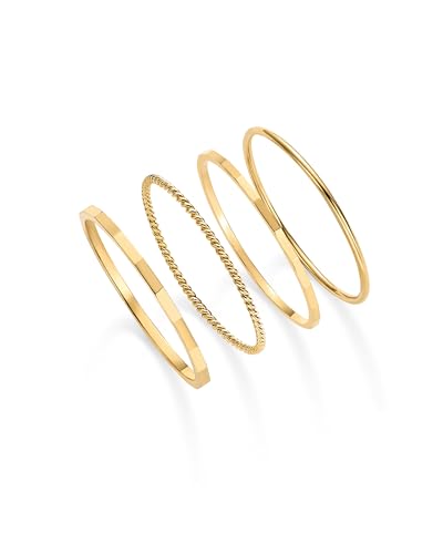PAVOI 14K Gold Plated Four Pieces Thin Rings Set for Women | 4 Dainty Stacking Rings Pack | Minimalist Stackable Bands - color: Yellow Gold