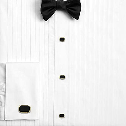 HAWSON Cufflinks and Studs for Men-Mens Fashion Cufflinks and Tuxedo Shirt Studs Set for Regular Weeding Business Accessories - color: Gold + black stone set