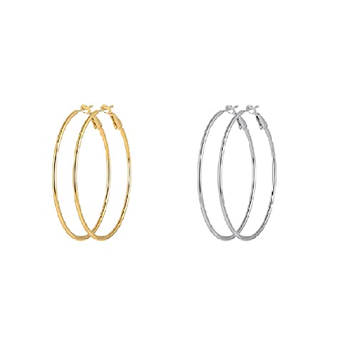 2 Pairs Big Hoop Earrings Gold Hoop Earrings Hypoallergenic Large Hoop Earrings Circle Endless Thin Hoop Earrings Silver Hoop Earrings Big Large Statement Earrings for Women Girls-30/40/50/60/70mm - style: 50mm