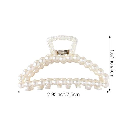 2PCS White Pearl Hair Clips Elegance Pearl Claw Clip Large Non-Slip Hair Claws for Women Girls Strong Hold Jaw Clip for Thick and Thin Hair