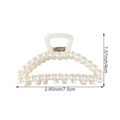 2PCS White Pearl Hair Clips Elegance Pearl Claw Clip Large Non-Slip Hair Claws for Women Girls Strong Hold Jaw Clip for Thick and Thin Hair