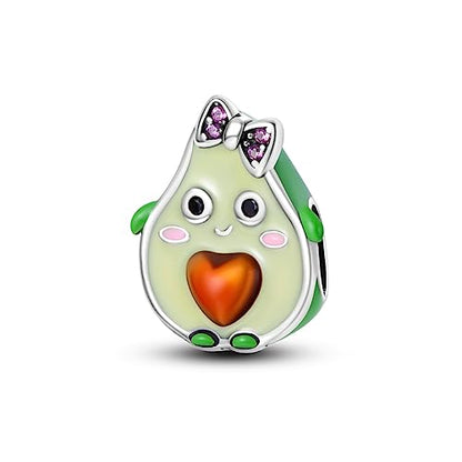 Hapour 925 Sterling Silver Charms for Bracelet Necklace Dangle Pendant Bead | Whale Shark Charm, Glow in the Dark, Matryoshka Russian Doll Baking European Jewelry Charm, 14k Gold Plated - style: Cute Avocado