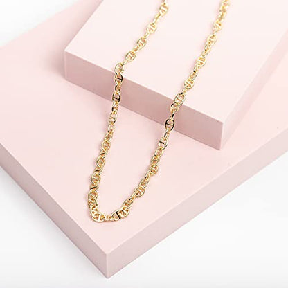 PAVOI 14K Gold Plated Adjustable Link Chain Necklace for Women | Box Rope Sphere Bead Serpentine Anchor Mariner Gold Chain Necklaces - color: Yellow Gold, style: Anchor