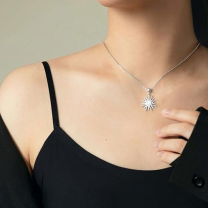 Dainty 14k Plated Gold Sun Necklace for Women, Trendy CZ Sunburst Pendant Necklace Non Tarnish Jewelry for Gifts - style: Platinum Sun