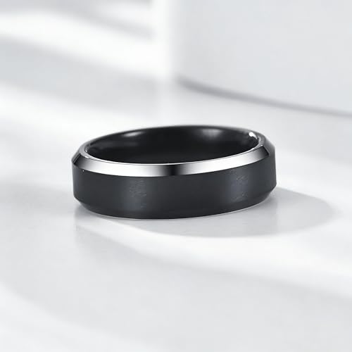 Stainless Steel Wedding Band Ring For Men Women | Sandblasted matte finish, 4mm/6mm/8mm widths, steel/black/gold-tone colors, everyday wear, wedding - color: Matte-6mm-Black