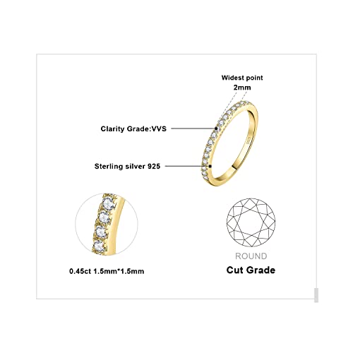 JewelryPalace 6 Stone Cubic Zirconia Half Eternity Stackable Wedding Rings for Women, 14K White Yellow Rose Gold Plated 925 Sterling Silver Promise Rings for Her, Simulated Diamond Wedding Band Ring - color: B-half eternity-yellow gold palted