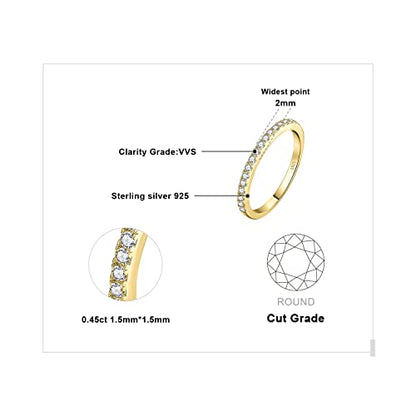 JewelryPalace 6 Stone Cubic Zirconia Half Eternity Stackable Wedding Rings for Women, 14K White Yellow Rose Gold Plated 925 Sterling Silver Promise Rings for Her, Simulated Diamond Wedding Band Ring - color: B-half eternity-yellow gold palted