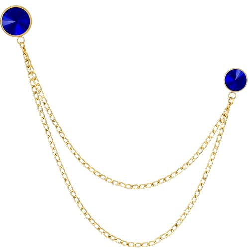 HAWSON Birthstone Brooch Pin for Men with Hanging Chain & Crystal, Mens Gold Tone Lapel Pin for Wedding/Birthday/Party Dress Suits Accessories - color: September Sapphire