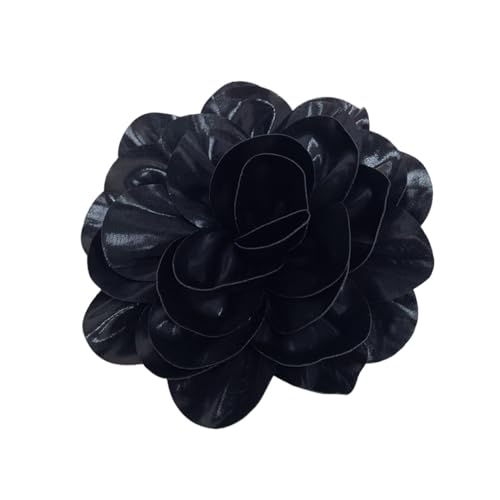 Satin Fabric Rose Flower Extra Large Big Brooches Lapel Pins Silk Camellia Oversized Pin for Women Wedding Party Dance Banquet Dresses Suit Clothes Accessories Jewelry Gifts 7.5in - color: Shiny Black