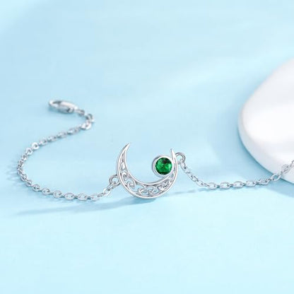 Moon Bracelet for Women 925 Sterling Silver Moonstone/Birthstone Moon Bracelet Butterfly/Dragonfly Bracelet Celtic Moon Butterfly Dragonfly Jewelry Gifts for Women - style: 05-May Birthstone