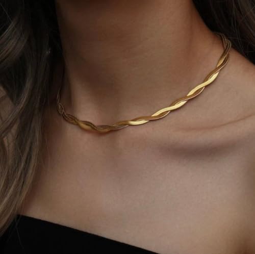 Moodear Gold Necklace for Women 14K Gold Plated Chain Necklace | Gold Chunky Necklace, Dainty Cuban Link Paperclip Chain Layered Necklace, Trendy Fashion Gift for Women Daily Wear - style: Snake Chain