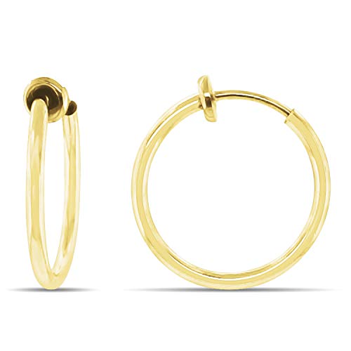 Clip On Spring Hoop Earrings for Non-Pierced Ears - color: Gold-Tone, size: 17mm