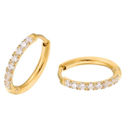 316L Surgical Steel Huggie Hoop Earrings | Dainty Pave Cubic Zirconia Cartilage Tiny Earring for Sensitive Ears Hypoallergenic Lightweight for Women Men - style: Gold Plated,20G*12mm