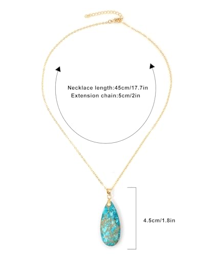 Stone Necklaces for Women Teardrop Gemstone Pendant Necklace Natural Stone Chain Necklaces - color: Turquoise Gold