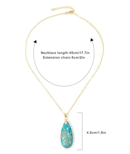 Stone Necklaces for Women Teardrop Gemstone Pendant Necklace Natural Stone Chain Necklaces - color: Turquoise Gold
