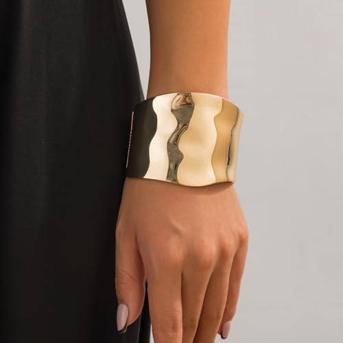 Gold Bangle Bracelet for Women | 14K Gold Plated Chunky Bracelet | Hinged Open Trendy Wide Bracelet for Women - color: gold1