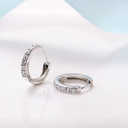 Cubic Zirconia Pave Cz Hoop Earrings Huggie Tiny Mini Small for Cartilage Sterling Silver Gold Plated 11mm 9mm 8mm 7mm Hoop Earrings - style: Silver-9mm Inner Diameter