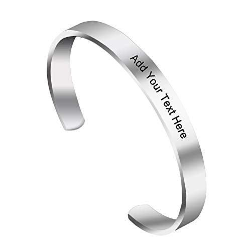Amlion Personalized Bracelets for Women,Engraved Custom Bracelets Cuff Inspirational Personalized Gifts for Women Girls-Double Side Engraved - color: Silver