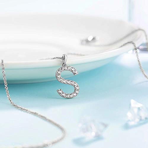 Tarsus Initial Cubic Zirconia Necklace for Women Teens | Jewelry Gifts for Women Adjustable Chain 18" + 2" - style: Silver-S-Diamond style