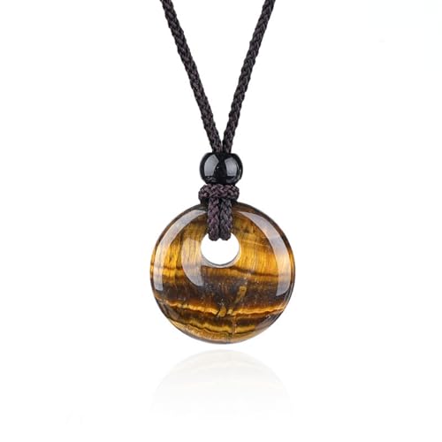 20mm Natural Stone Necklace Peace Button Pendant, Healing Crystal Necklace for Women Men,Gemstone comes with an adjustable rope cord (11.81 to 12.59 inches) Unisex - color: Tiger's Eye