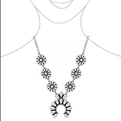 Rosemarie & Jubalee Women's Western Chunky Squash Blossom Statement Necklace,Burnished Silver Rolo Chain, Lobster Clasp, 22+3