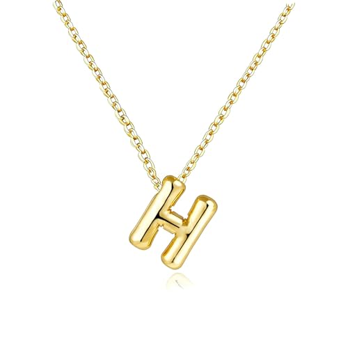 Gold Initial Necklace for Teen Girls Women Letter necklaces Jewelry Gifts | Gifts for Girls Women, Teen Girl Gifts Trendy Stuff, Bubble Letter Pendant Necklace - style: H