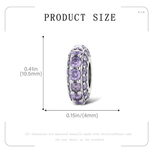 KEQ 925 Silver Spacer Stopper Bead Charms Clearance for Pandora Bracelets Birthstone CZ Always Stopper Birthday Gifts for Mom Grandmom Granddaughter Wife Sisters Friends - color: Purple(2 Pcs)