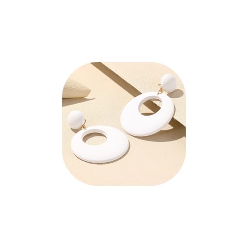 White Circle Hoop Earrings for Women, Resin Minimalist Boho Earrings, Unique Retro 70s Inspired Round Earrings for Parties, Daily Wear