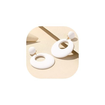 White Circle Hoop Earrings for Women, Resin Minimalist Boho Earrings, Unique Retro 70s Inspired Round Earrings for Parties, Daily Wear