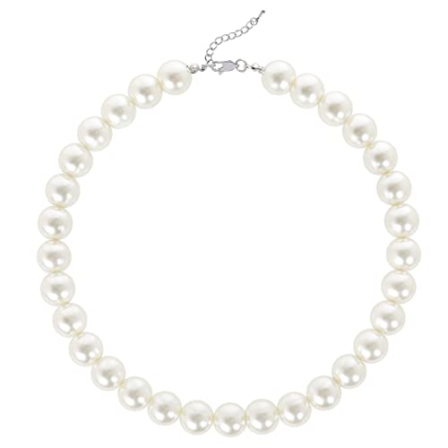 BABEYOND Round Imitation Pearl Necklace Wedding Pearl Necklace for Brides - color: White, size: 14mm