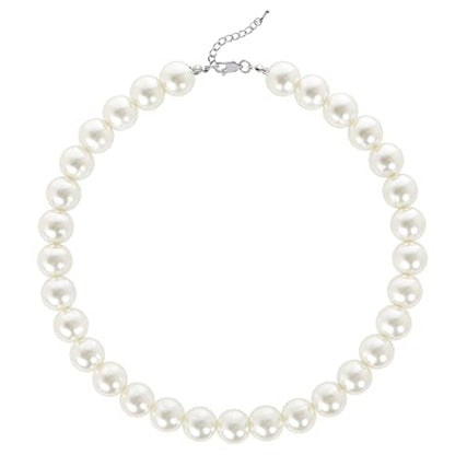 BABEYOND Round Imitation Pearl Necklace Wedding Pearl Necklace for Brides - color: White, size: 14mm