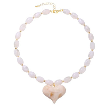 Chunky Beaded Necklaces for Women Trendy Colorful Acrylic Bead Statement Necklace Puffy Heart Pendent Necklaces for Women Boho Fashion Jewelry - color: G-beige