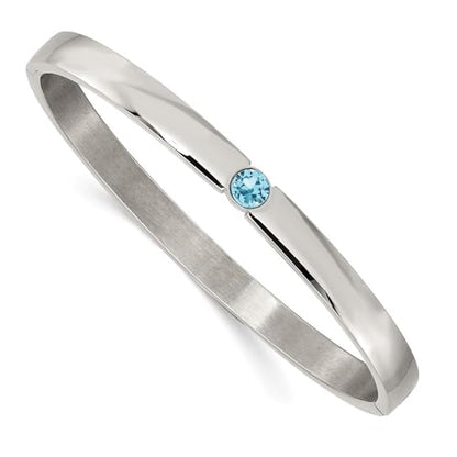 Diamond2Deal Chisel Stainless Steel Polished with Blue Preciosa Crystal 6mm Hinged Bangle Bracelet