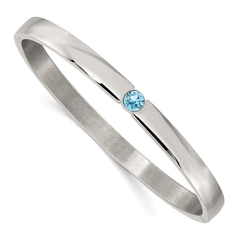 Diamond2Deal Chisel Stainless Steel Polished with Blue Preciosa Crystal 6mm Hinged Bangle Bracelet