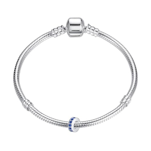 Clip Stopper Charms Sterling Silver Rondelle Spacer Bead Charm Stopper Charm for Pandora Charm Bracelets - color: Blue ( 1pcs )