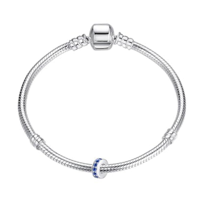 Clip Stopper Charms Sterling Silver Rondelle Spacer Bead Charm Stopper Charm for Pandora Charm Bracelets - color: Blue ( 1pcs )