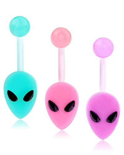 Melighting Plastic Belly Button Rings 14G Alien Belly Rings for Women Arcylic Belly Piercing Jewelry for Women Soft Navel Barbell Body Piercing Jewelry