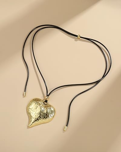 Boho Necklace for Women Large Pendant Necklace Boho Long Choker Leather Gold Necklace Vintage Earthy Jewelry Trendy