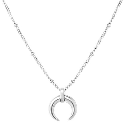 Jude Jewelers Stainless Steel Moon Crescent Half Circle Charm Statement Anniversary Colloar Necklace - color: Silver