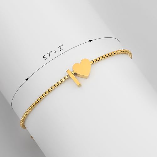 Gold Initial Bracelet for Women Dainty Personalized Name Bracelet | 14K Gold Plated, Letter A-Z Bracelet, Tiny Gold Initial Cute Heart Bracelet Jewelry Gift - color: I