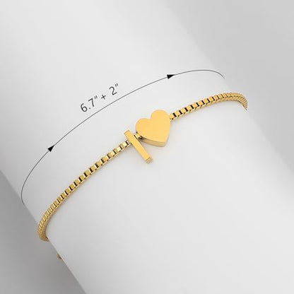 Gold Initial Bracelet for Women Dainty Personalized Name Bracelet | 14K Gold Plated, Letter A-Z Bracelet, Tiny Gold Initial Cute Heart Bracelet Jewelry Gift - color: I